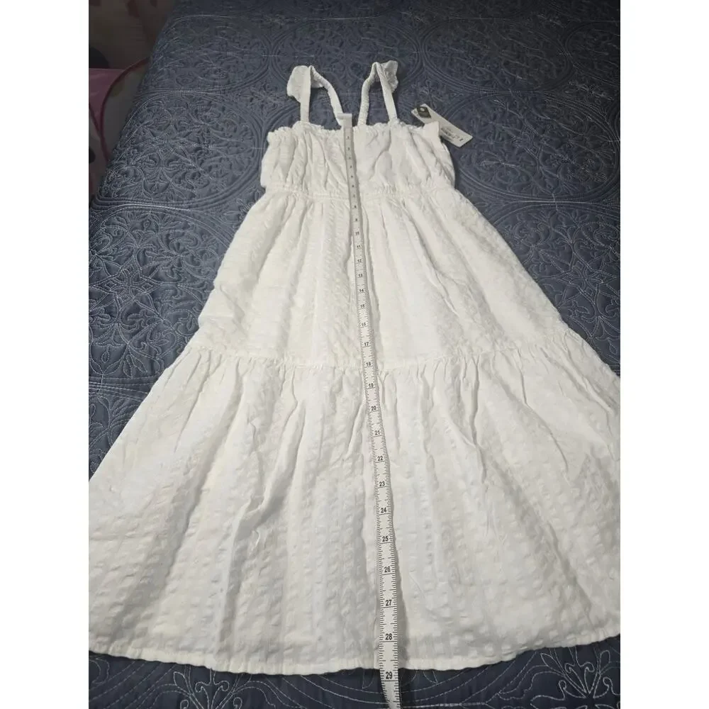 White Cotton Sundress Ruffle Strap Midi Dress Girls 7/8 Summer Classic